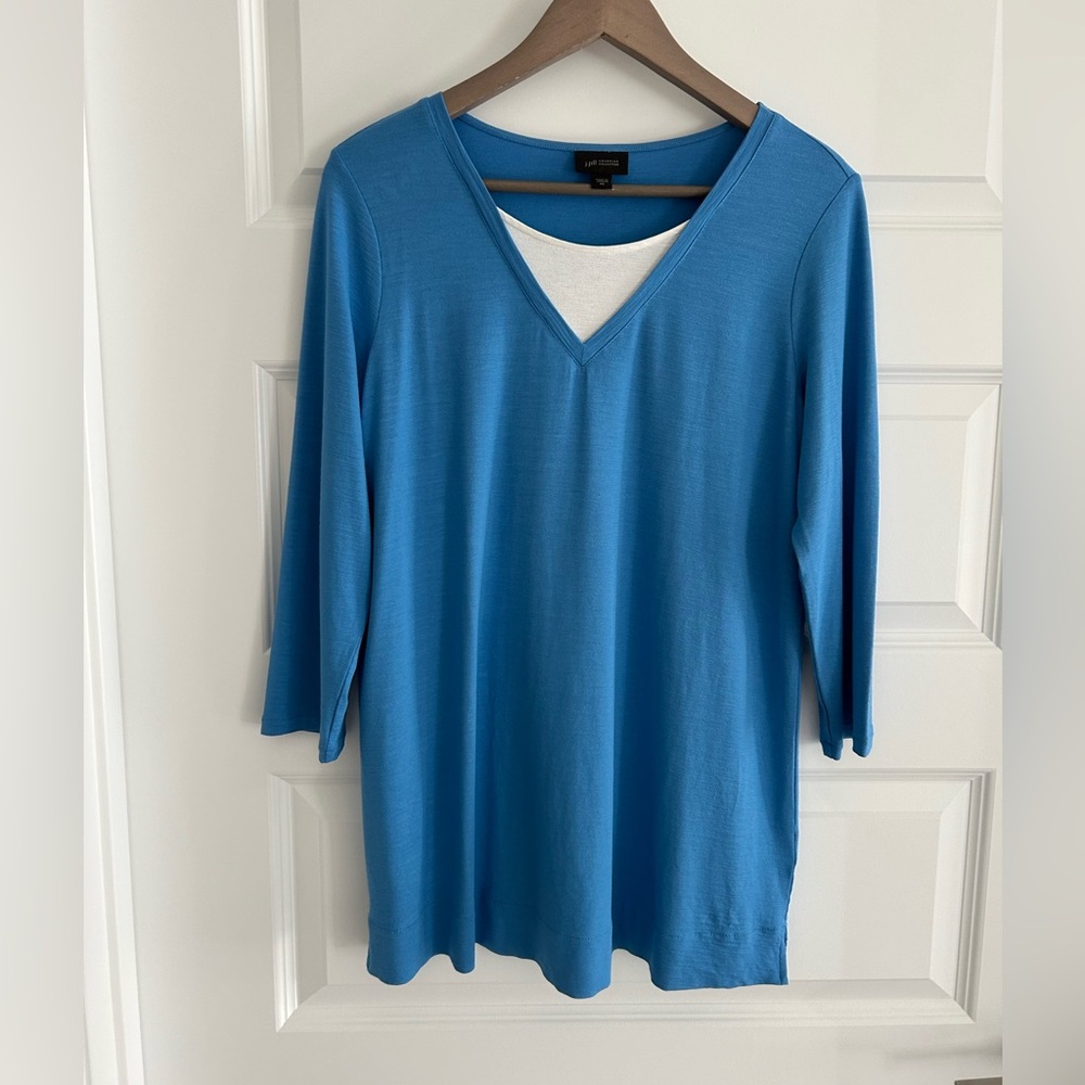J Jill Wearever 3/4 Sleeve Top Blue White Size XS